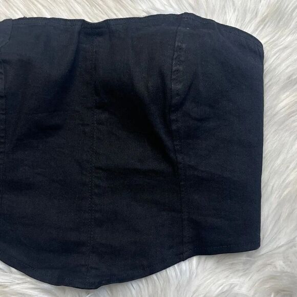 SHEIN Denim zip Up Strapless Crop Top Black Size XS - Picture 1 of 3